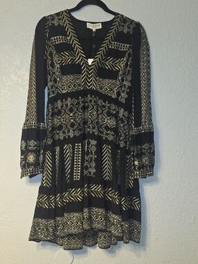 Hale Bob Black Dress with Gold Embroidery